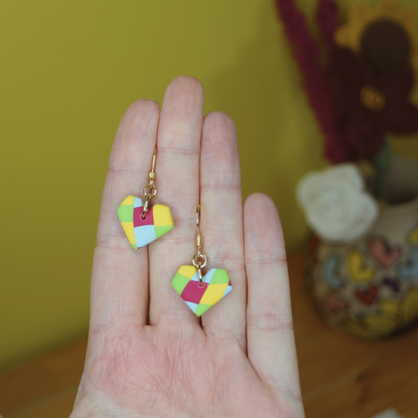 Plaid Geometric Heart Dangles