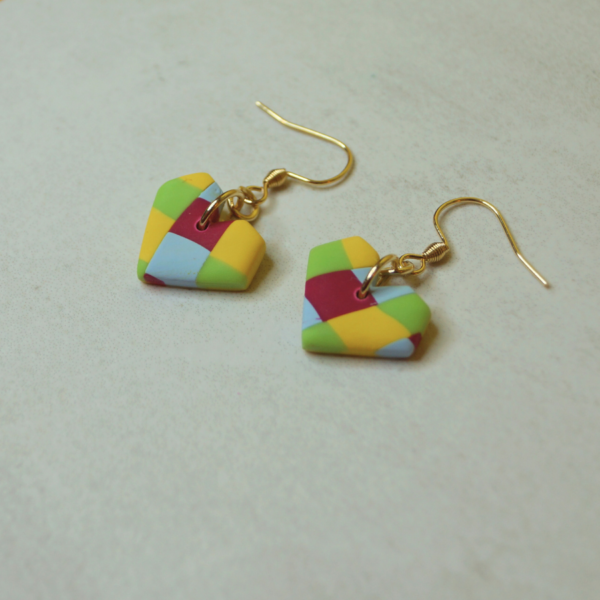 Plaid Geometric Heart Dangles