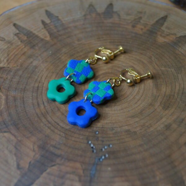 Green & Blue Double Flower Dangles