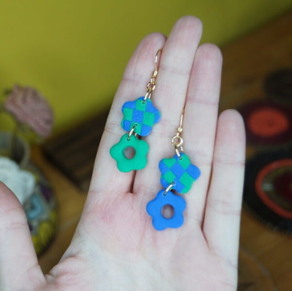 Green & Blue Double Flower Dangles - Image 4