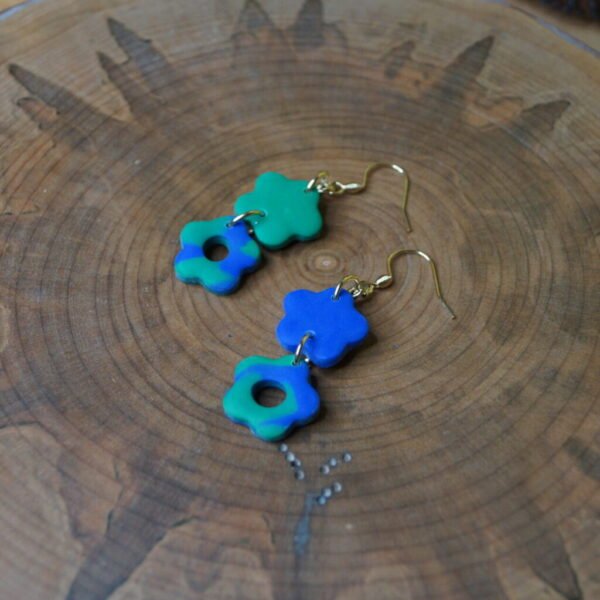 Green & Blue Double Flower Dangles - Image 3