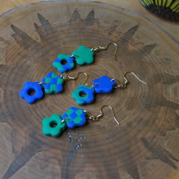 Green & Blue Double Flower Dangles