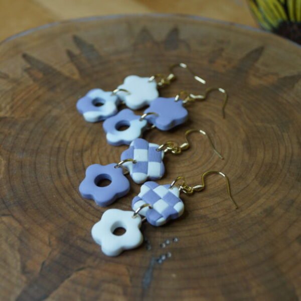 Purple & White Double Flower Dangles