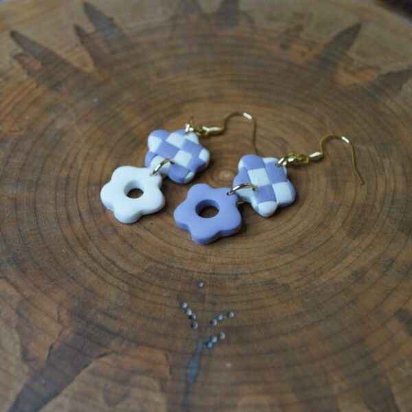 Purple & White Double Flower Dangles