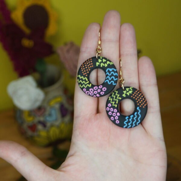 Neon Patterned Circle Dangles